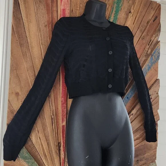 Vintage Missoni knit wool/cotton/viscose  black cropped sweater/cardigan Sz XS-S - Picture 4 of 9